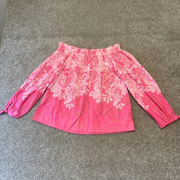 Lilly Pulitzer Pink Floral Off Shoulder Long Sleeve Top Blouse Women's size S - Picture 5 of 6